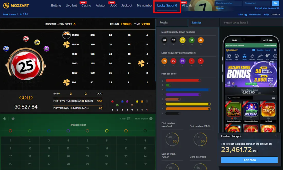 MozzartBet Lucky Super 6 jackpot Screenshot